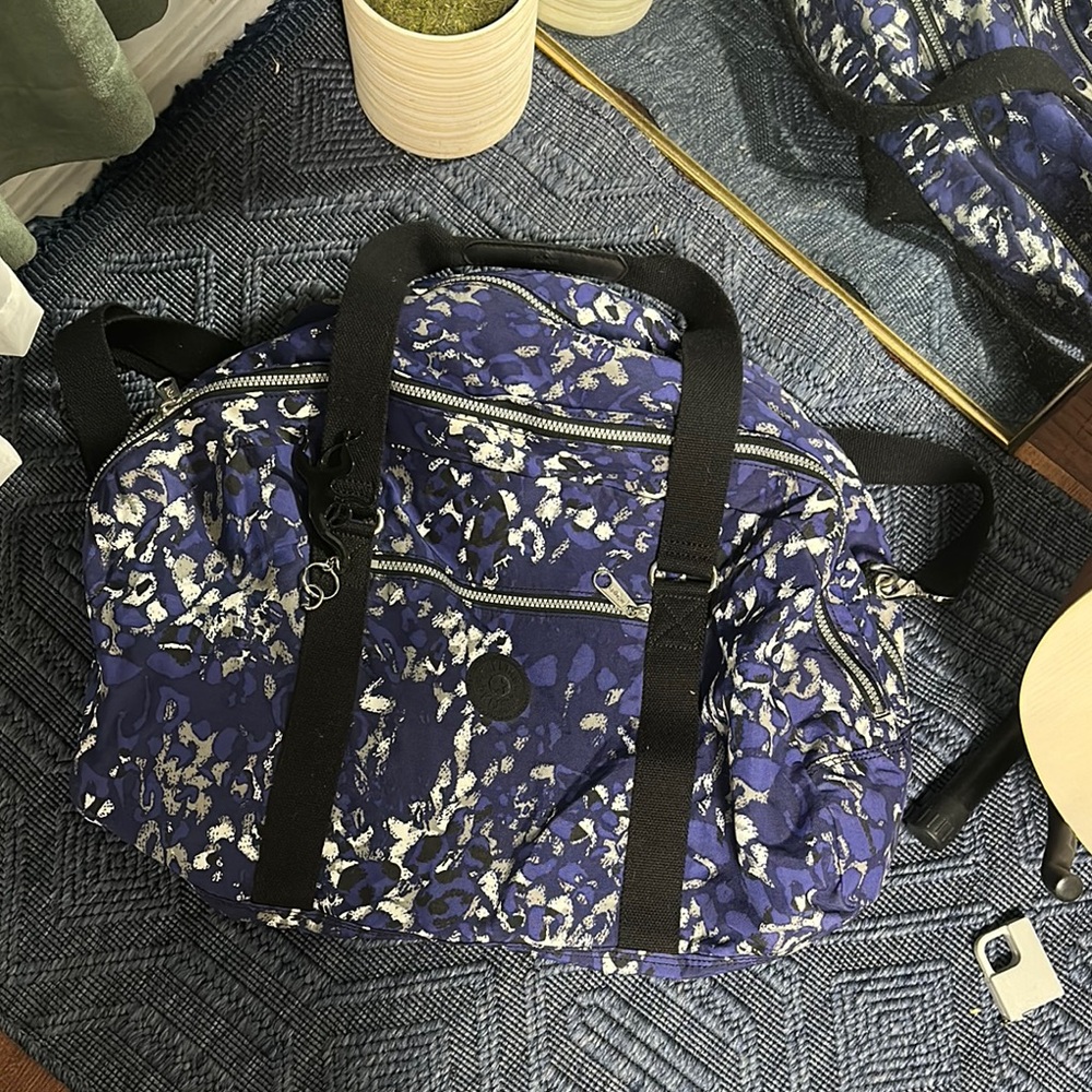 Kipling Blue and Black Travel Bag with Durable Fabric